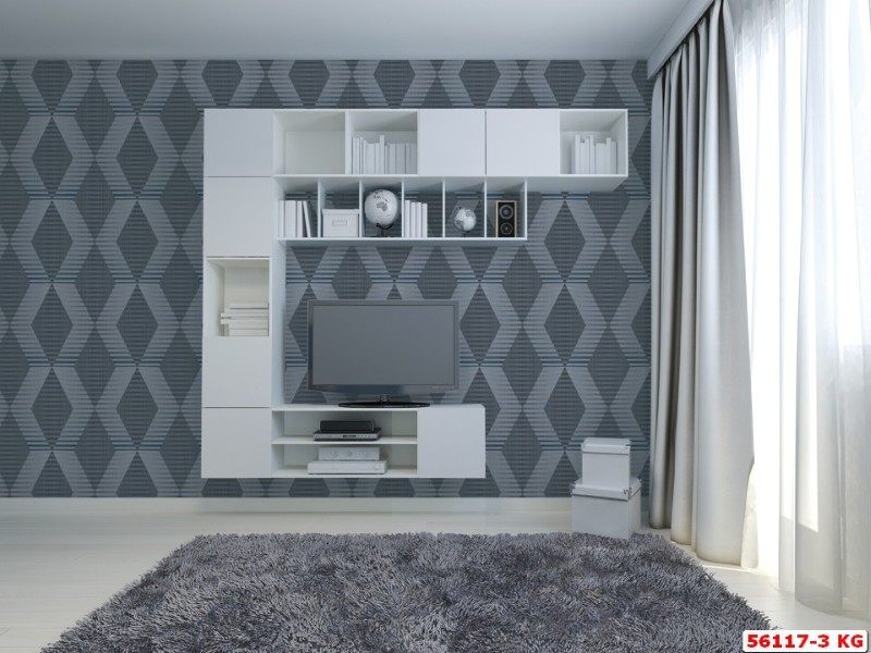 Để tạo điểm nhấn cho không gian phòng khách chung cư, bạn có thể sử dụng giấy dán tường họa tiết 3d có mã 56117-3.